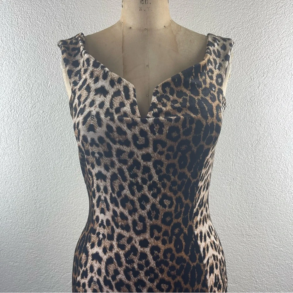 Nasty Gal l 6 Retro Pinup Animal Leopard Velvet Sweetheart Bodycon Wiggle Dress